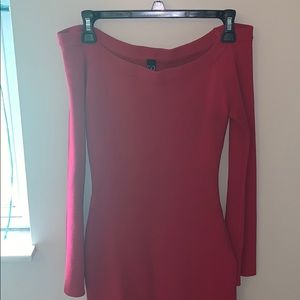 Long sleeve off shoulder red dress zipper on side